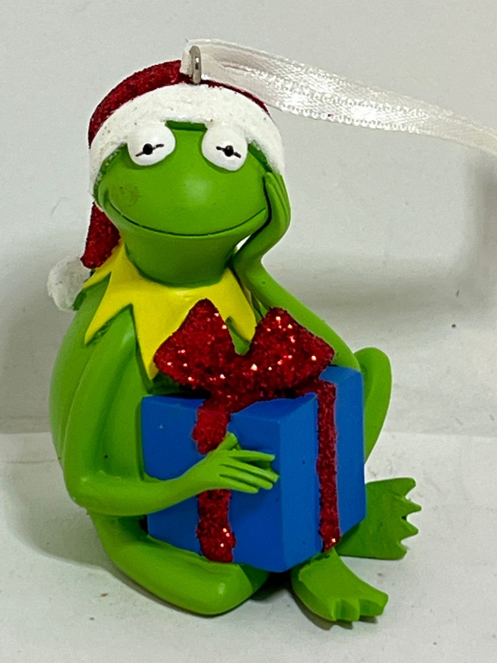 Disney Kermit the Frog Ornament with Red Hat and Blue Gift